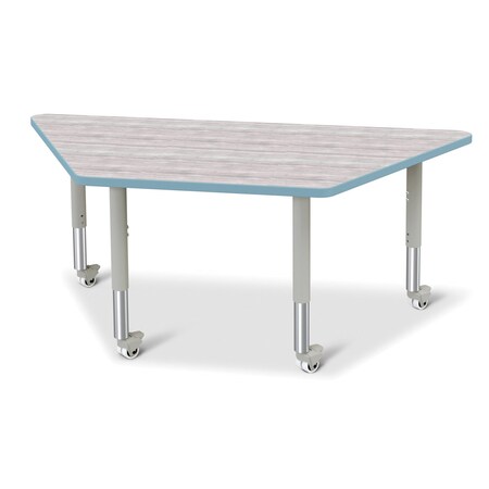 Jonti-Craft Berries Trapezoid Activity Table, 30 in. x 60 in., Mobile, Driftwood Gray/Coastal Blue/Gray 6443JCM452
